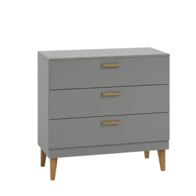 Kubi barnbyrå, med 3 lådor - grå spånskiva och naturfärgad ek