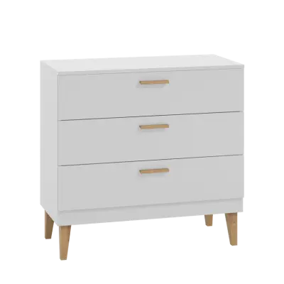 Kubi barnbyrå, med 3 lådor - vit spånskiva och naturfärgad ek