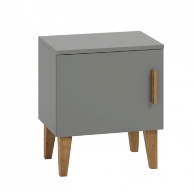 Kubi sängbord för barn, med 1 dörr och 1 hylla - grå spånskiva och ek (50x34)