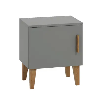 Kubi sängbord för barn, med 1 dörr och 1 hylla - grå spånskiva och ek (50x34)