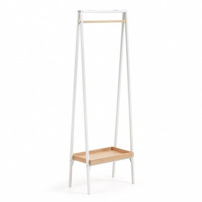 KAVE HOME Belgrad garderobsställ - vit / naturmetall / ekfaner, med hylla