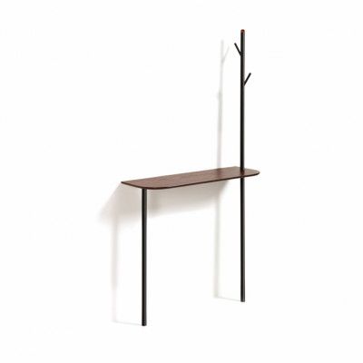 KAVE HOME Marcolina klädhängare med hylla - brun ekfanér och svart metall