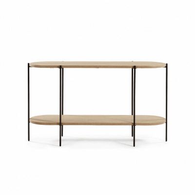 KAVE HOME ovalt Palmia konsolbord med 1 hylla - naturligt mangoträ och metall (140x40)