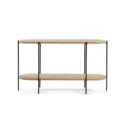KAVE HOME ovalt Palmia konsolbord med 1 hylla - naturligt mangoträ och metall (140x40)