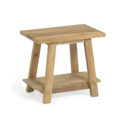 KAVE HOME Safara fotpall, med hylla naturligåtervunnen teak (50x32)