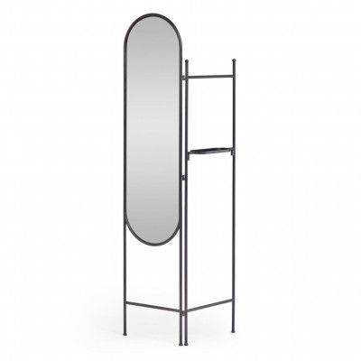 LAFORMA Vaniria rumsavdelare, med spegel och hylla - spegelglas och svart stål