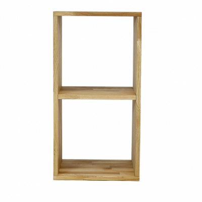 NOCNOI Puzzle rektangulär bokhylla, med 2 fack - massiv oljad ek, för vägg/golv (70x36)