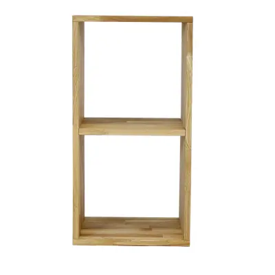 NOCNOI Puzzle rektangulär bokhylla, med 2 fack - massiv oljad ek, för vägg/golv (70x36)