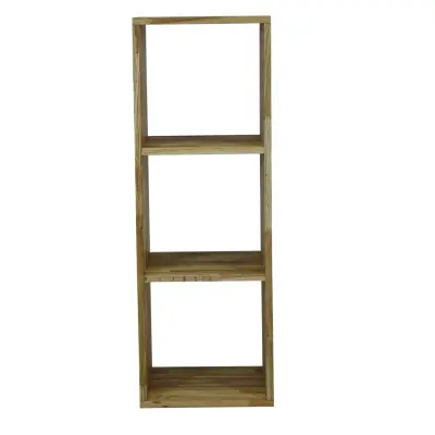 NOCNOI Puzzle rektangulär bokhylla, med 3 fack - massiv oljad ek, för vägg/golv (104x36)