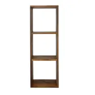 NOCNOI Puzzle rektangulär bokhylla, med 3 fack - solid oljad valnöt, för vägg / golv (104x36)