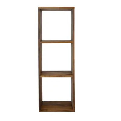 NOCNOI Puzzle rektangulär bokhylla, med 3 fack - solid oljad valnöt, för vägg / golv (104x36)