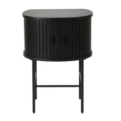 Nola sängbord, m. 2 skjutdörrar och 1 hylla - svart ek och svart metall (50x40)