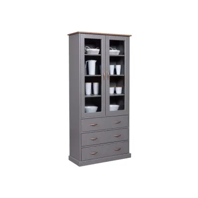 NORDIC LIVING COLLECTION FSC vitrinskåp Luzerna grå med 2 dörrar och 3 lådor