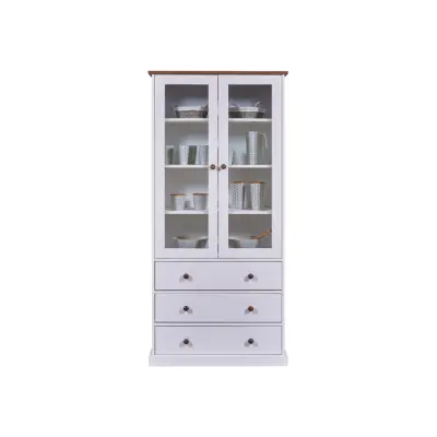 NORDIC LIVING COLLECTION FSC vitrinskåp Westerland vit, 2 dörrar och 3 lådor