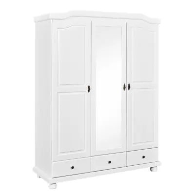 NORDIC LIVING COLLECTION Kappl lantlig garderob i massivt trä, 3 dörrar med 3 lådor, 1 klädstång i metall, 1 hatthylla och 4 fack i vitt