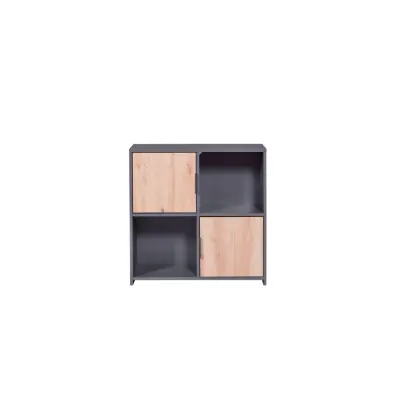 NORDIC LIVING COLLECTION Pepeto fristående bokhylla med 2 dörrar och 2 fack, handgjord ek/antracit