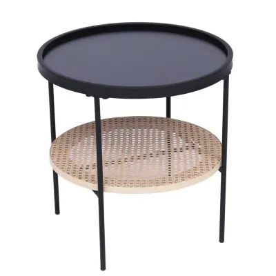 NORDLYS Kiryu sidobord, w. 1 hylla - svart metall och naturrotting (Ø45)