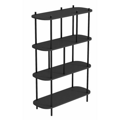 NORDLYS Norrsken bokhylla, m. 4 hyllor - svart trä och svart metall (H:118)