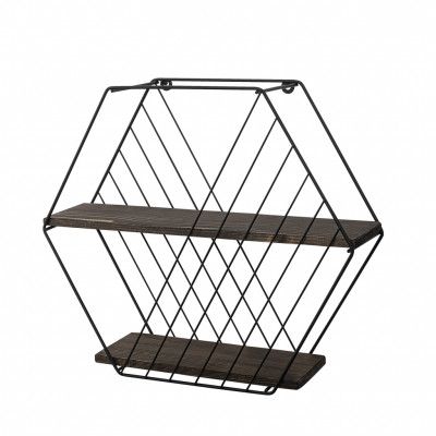 NORDVÄRK Anemone vägghylla - mörkt valnötsfärgat granträ och svart metall