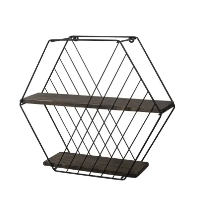 NORDVÄRK Anemone vägghylla - mörkt valnötsfärgat granträ och svart metall