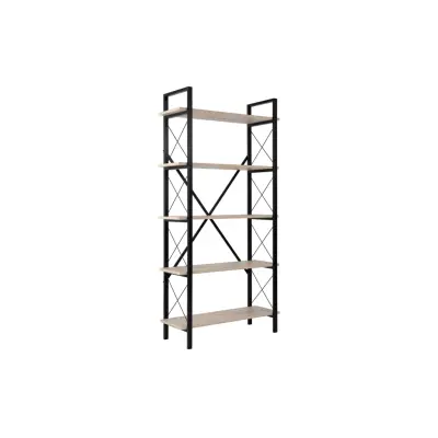 NORDVÄRK Elysian bokhylla, med 5 hyllplan - travertin melamin och svart metall