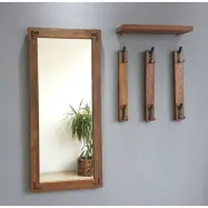 NORDVÄRK V109 entréset, w. 1 spegel, 3 klädhängare, 1 hylla - valnötsfärgad furu