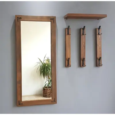 NORDVÄRK V109 entréset, w. 1 spegel, 3 klädhängare, 1 hylla - valnötsfärgad furu