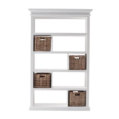 NOVASOLO Halifax bokhylla - vit mahogny med 4 hyllor och 4 korgar