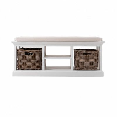 NOVASOLO Halifax entrébänk - vit mahogny med 2 korgar och 1 hylla