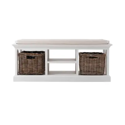NOVASOLO Halifax entrébänk - vit mahogny med 2 korgar och 1 hylla