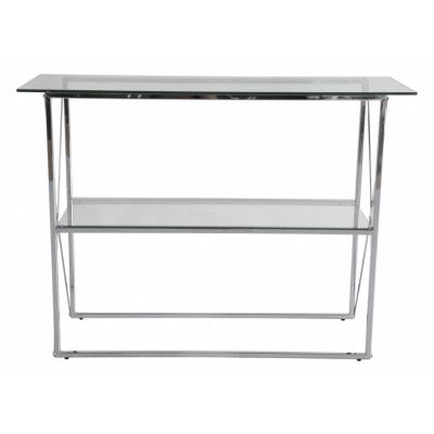 RGE Cross konsolbord - glas/silver glas/metall, w. 1 hylla