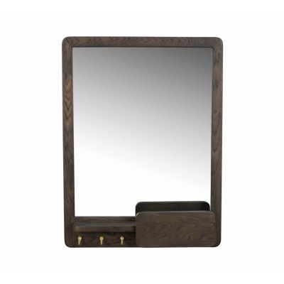 ROWICO Inverness väggspegel, w. 3 krokar och 1 hylla - spegelglas och brun ek (60x45)