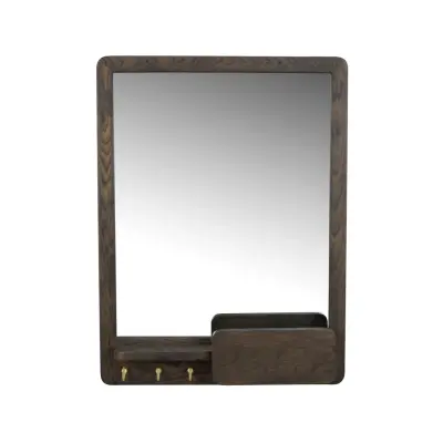 ROWICO Inverness väggspegel, w. 3 krokar och 1 hylla - spegelglas och brun ek (60x45)