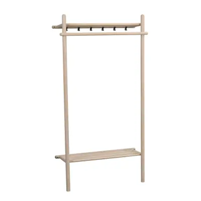ROWICO Milford Garderobsställ med 6 Galgar och 1 Hylla - Vittvättad Ek och Svart Metall (180 x 90 cm)