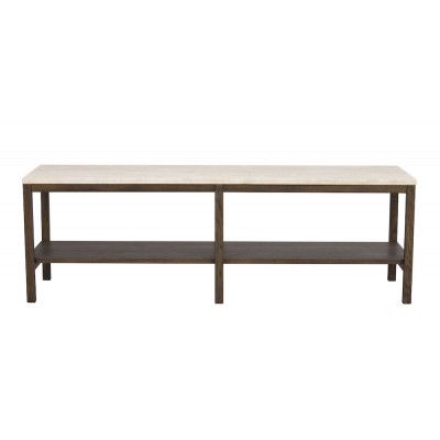 ROWICO Orwel konsolbord, med hylla - beige travertin och brun ek (140x40)