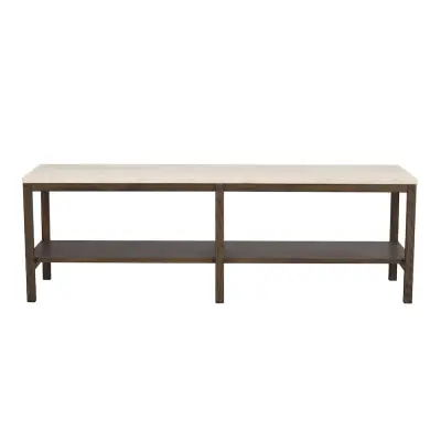 ROWICO Orwel konsolbord, med hylla - beige travertin och brun ek (140x40)