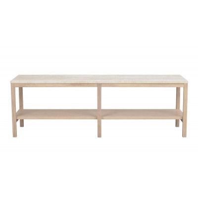 ROWICO Orwel konsolbord, med hylla - beige travertin och vitkalkad ek (140x40)