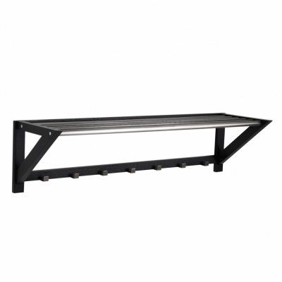 ROWICO rektangulär Confetti hatthylla med 7 krokar - svart ek och metall (100cm)