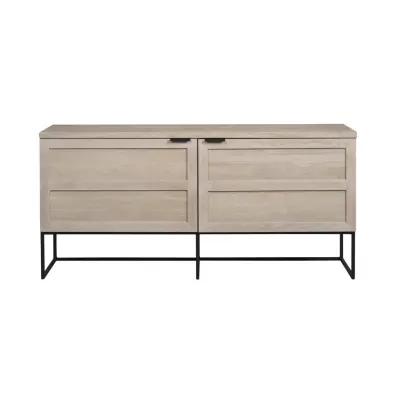 ROWICO Rektangulär Everett Skänk med 2 Luckor och 1 Hylla - Vittvättad Vildek och Svart Metall