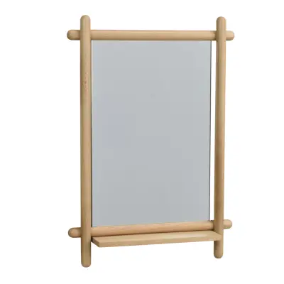 ROWICO Rektangulär Milford Väggspegel med Hylla - Spegelglas och Naturlig Ek (74 x 52 cm)