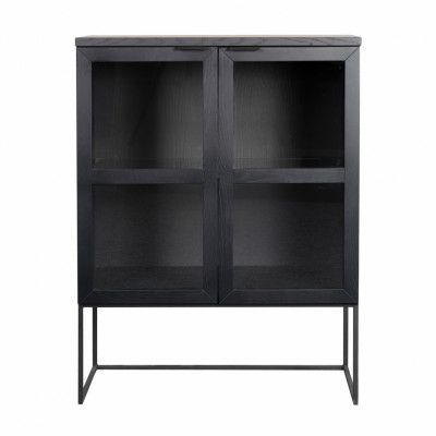 ROWICO Rektangulärt Everett Vitrinskåp med 2 Glasdörrar och 1 Hylla - Svart Ek och Metall