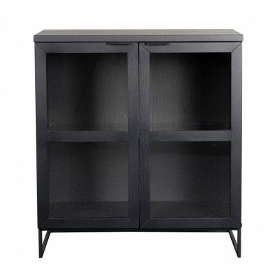 ROWICO Rektangulärt Everett Vitrinskåp med 2 Glasdörrar och 1 Hylla - Svart Ek och Metall
