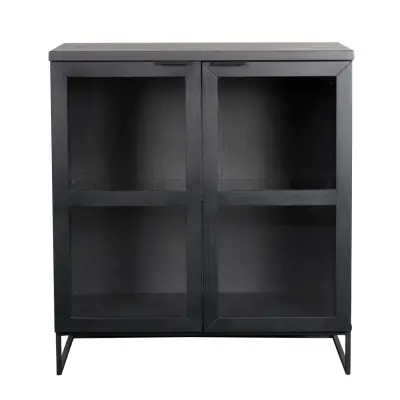 ROWICO Rektangulärt Everett Vitrinskåp med 2 Glasdörrar och 1 Hylla - Svart Ek och Metall