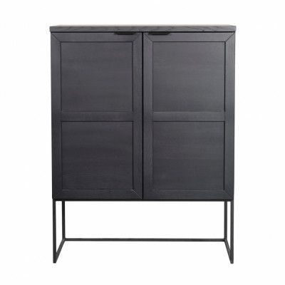 ROWICO Rektangulärt Everett Vitrinskåp med 2 Luckor och 1 Hylla - Svart Ek och Metall