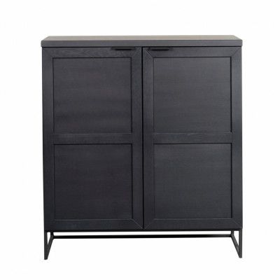 ROWICO Rektangulärt Everett Vitrinskåp med 2 Luckor och 1 Hylla - Svart Ek och Metall