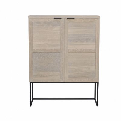 ROWICO Rektangulärt Everett Vitrinskåp med 2 Luckor och 1 Hylla - Vittvättad Vildek och Svart Metall