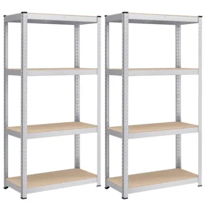 Set med 2 stålhyllor och MDF-skivor med möjlighet till delning, höjdjustering var 3 cm, förstärkningar och skyddande benskydd