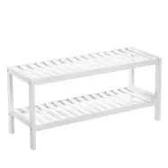 SONGMICS 2-lagers skohylla i naturlig bambu, hylla för skor, växter, böcker, för vardagsrummet, sovrummet, badrummet, 70 x 26 x 33 cm, vit LBS02WT