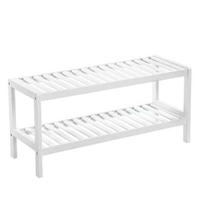 SONGMICS 2-lagers skohylla i naturlig bambu, hylla för skor, växter, böcker, för vardagsrummet, sovrummet, badrummet, 70 x 26 x 33 cm, vit LBS02WT