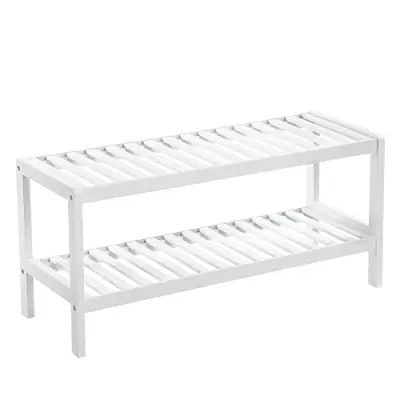 SONGMICS 2-lagers skohylla i naturlig bambu, hylla för skor, växter, böcker, för vardagsrummet, sovrummet, badrummet, 70 x 26 x 33 cm, vit LBS02WT